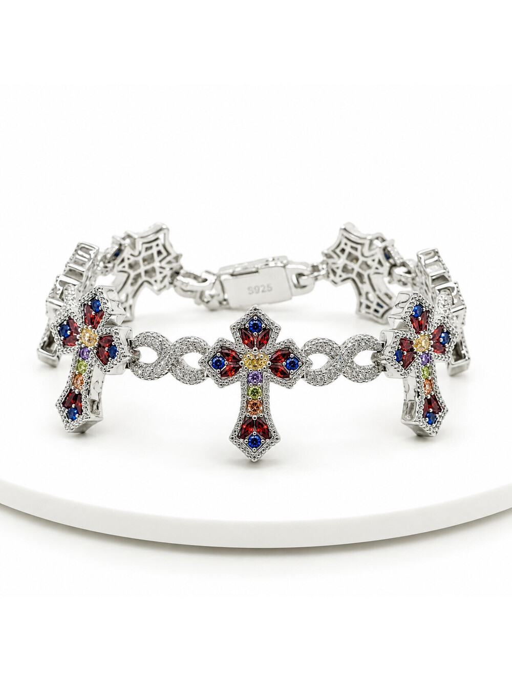7Ct Moissanite Multi-Color Cross Bracelet 925 Silver